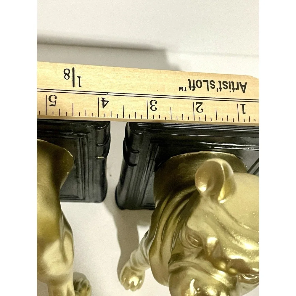 Gold Bulldog Resin Bookends Black Book Base